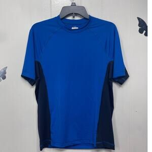 Lands End Mens Activewear Shirt Small Blue Black Colorblock Moisture Wicking New
